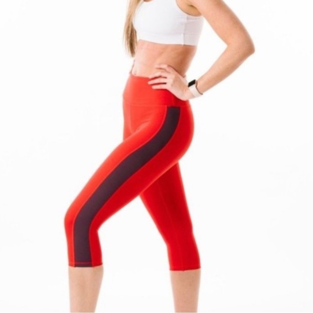 Zyia - Red Royalty Strip Light n Tight Hi-Rise Crop